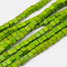 Honeyhandy Synthetic Turquoise Beads Strands, Dyed, Cube, Yellow Green, 4x4x4mm, Hole: 1mm, about 95pcs/strand, 15.75 inch