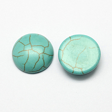 Honeyhandy Craft Findings Dyed Synthetic Turquoise Flat Back Dome Cabochons, Half Round, Dark Cyan, 14x5mm