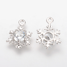 Honeyhandy Alloy Cubic Zirconia Pendants, Snowflake, Platinum, 17x12x3.5mm, Hole: 1.5mm