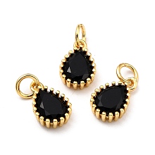 Honeyhandy Brass Micro Pave Cubic Zirconia Pendants, Real 18K Gold Plated, Long-Lasting Plated, Teardrop, Black, 12x7.5x3.5mm, Hole: 3mm