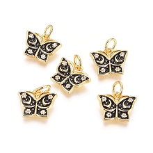 Honeyhandy Brass Micro Pave Cubic Zirconia Charms, with Enamel, Jump Rings, Butterfly, Black, Black, 10x12x2mm, Hole: 3.4mm