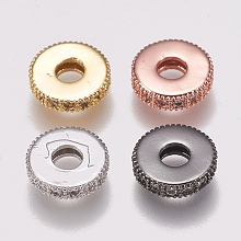 Honeyhandy Brass Micro Pave Cubic Zirconia Bead Spacers, Flat Round, Clear, Mixed Color, 8x2mm, Hole: 3mm