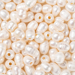 ARRICRAFT Large Hole Pearl Beads, Natural Cultured Freshwater Pearl Loose Beads, Oval, Black, 7~10x7~8mm, Hole: 1.8mm  ( PEAR-R064-GHM )
