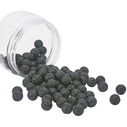 Natural Lava Beads Strands, Dyed, Round, Black, 10~10.5mm, Hole: 1mm; about 90~100pcs/box