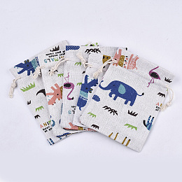 Honeyhandy Polycotton(Polyester Cotton) Packing Pouches Drawstring Bags, with Animal Printed, Colorful, 13.7x10cm