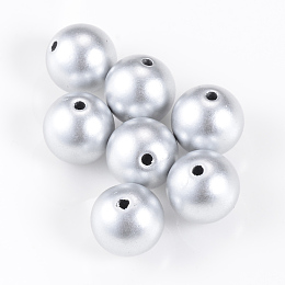 Honeyhandy Matte Style Spray Painted Acrylic Beads, Round, Matte Silver, 10mm, Hole: 2mm, about 885pcs/500g