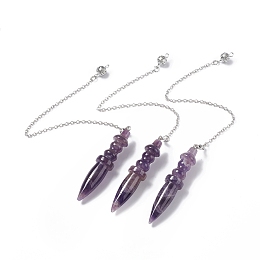 Honeyhandy Natural Amethyst Pointed Dowsing Pendulums, with Rack Plating Brass Findings, Cadmium Free & Lead Free, Bullet, 247x2.5mm, Hole: 1.2~1.8mm