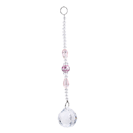 Honeyhandy Faceted Crystal Glass Ball Chandelier Suncatchers Prisms, with Alloy Beads, Pink, 190mm