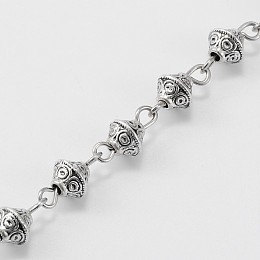 Honeyhandy Handmade Tibetan Style Alloy Bicone Beads Chains for Necklaces Bracelets Making, with Iron Eye Pin, Unwelded, Antique Silver, 39.3 inch