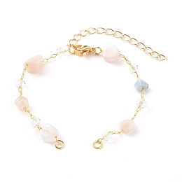 Honeyhandy Nuggets Natural Morganite Beaded Bracelet Makings, with Brass Cable Chains and 304 Stainless Steel Lobster Claw Clasps, Golden, 6-1/8 inch(15.5cm)