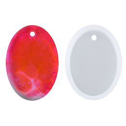 Honeyhandy Oval Shape DIY Silicone Pendant Molds, Resin Casting Moulds, Jewelry Making DIY Tool For UV Resin, Epoxy Resin Jewelry Making, White, 28x21x7mm, Hole: 2mm, Inner Size: 25x18mm