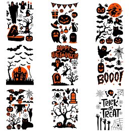 Arricraft 9Pcs/Set Halloween Theme Wall Stickers Window Stickers Window Clings Self Adhesive Sticker for Halloween Party Decoration Accessories Halloween Themed Pattern Rectangle 9.45x13.77in