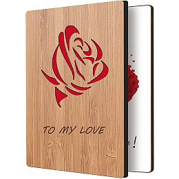 FINGERINSPIRE to My Love Greeting Card with Real Bamboo Wood, Hollow Out Red Rose Pattern Handwritten Card with Envelope, Perfect Way to Say I Love You, Valentines Gift for Him/Her