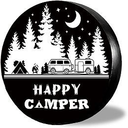 CREATCABIN Happy Camper Spare Wheel Tire Cover Protectors Funny Black Tire Covers Weatherproof Oxford Fabric for Trailer Truck Travel Trailer Rv SUV Universal Fit 15inch