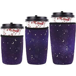 CREATCABIN 3 Sizes Reusable Neoprene Insulator Sleeve Iced Coffee Sleeve Moon Star Drink Sleeves Holder Iced Hot Drinks Tea for Coffee Compatible Tumbler Cups Protein Shake Bottles