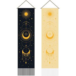 AHANDMAKER 2 Pcs Moon Phase Tapestry Sun Tapestry, Black and Beige Bohemian Vertical Tapestry Wall Hanging Decor, Star Sun and Moon Tapestry, Aesthetic Art Tapestry for Bedroom(51x13 Inch)