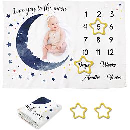 Arricraft 1 Pc Monthly Milestone Blanket, Polyester Moons Months Blanket Gender Neutral Photo Blanket for Woodland Nursery Decor Photography Background Prop Decor