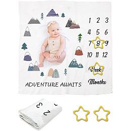 Arricraft 1 Pc Milestone Blanket, Polyester Boho Mountain Monthly Milestone Blanket Soft Plush Photo Prop Blanket for Nursery Decor Photography Background Prop Decor