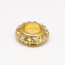 Honeyhandy Big Hole Zinc Alloy Pave Grade A Crystal Rhinestone Rondelle Beads, Golden, 12.5x4.5mm, Hole: 6mm