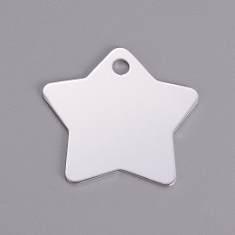 Honeyhandy Aluminum Pendants, Stamping Blank Tag, Star, Silver, 35x36x1mm, Hole: 4mm