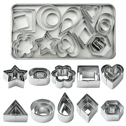 Honeyhandy 430 Stainless Steel Cookie Cutters, with Iron Rectangle Box, Mix-shaped, Heart/Star/Flower, Stainless Steel Color, Package Size: 170x90x18mm