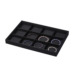 Honeyhandy Wood Bracelet Displays, Rectangle, 12 Grids Jewelry Bracelet/Bangle/Watch Display Tray, Cover with Cloth, Black, 35x24x3cm