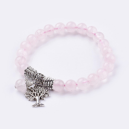 Honeyhandy Natural Rose Quartz Stretch Bracelets, with Tibetan Style Pendants,  2 inch(51mm)