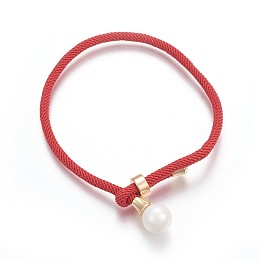 Honeyhandy Cotton Cord Bracelets, Red String Bracelets, with Shell Pearl Beads and Brass Finding, Long-Lasting Plated, Real 24K Gold Plated, Red, 9 inch(23cm)