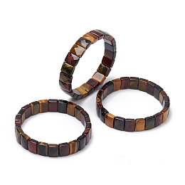 Honeyhandy Natural Tiger Eye Gemstone Stretch Bracelets, Faceted, Rectangle, 2-3/8 inch(6cm)