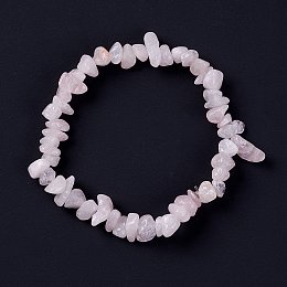 Honeyhandy Rose Quartz Chips Stretch Bracelets, Inner Diameter: 2-1/8~2-1/4 inch(5.3~5.6cm)