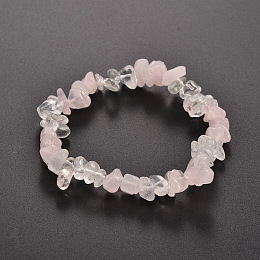 Honeyhandy Chips Gemstone Beaded Stretch Bracelets, Rose Quartz, 50mm