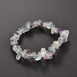 Honeyhandy Chips Natural Fluorite Beaded Stretch Bracelets, 1-3/4 inch(4.5cm)