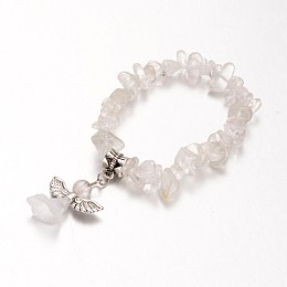 Honeyhandy Natural Crystal Kids Bracelets, with Acrylic Bead and Antique Silver Alloy Findings, Lovely Wedding Dress Angel Dangle, 39mm