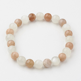 Honeyhandy Natural Multi-Moonstone Bracelets, Stretch Bracelets, Round, 58x8mm(2-1/4 inchx3/8 inch)