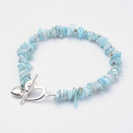 Honeyhandy Natural Larimar Beaded Bracelets, with Alloy Toggle Clasps, Heart, 8-1/4 inch(208mm)