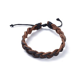 Honeyhandy Adjustable Cowhide Leather Cord Braided Bracelets, with Waxed Cotton Cord, Coconut Brown, 2-1/4 inch~2-7/8 inch(5.6~7.4cm), 10.5mm