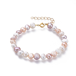 Honeyhandy Natural Freshwater Pearl Beaded Bracelets, with Iron Extension Chain, Brass Findings, Mixed Color, Golden, 7-1/4 inch~7-1/2 inch(18.5~19cm)