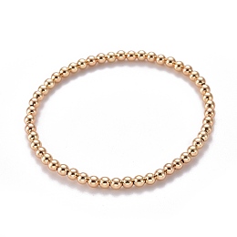 Honeyhandy Brass Stretch Beaded Bracelets, Round, Real 18K Gold Plated, Inner Diameter: 2-1/4 inch(5.8cm), Bead: 4mm