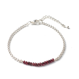 Honeyhandy Natural Garnet Beaded Bracelets, with 304 Stainless Steel Rolo Chain, 7.48 inch(190mm)