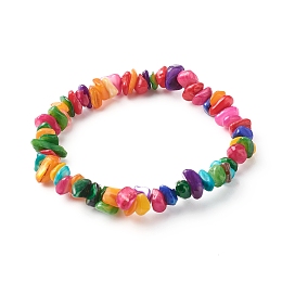 Honeyhandy Natural Dyed Chip Shell Beads Stretch Bracelets for Children, Colorful, Inner Diameter: 2 inch(5.2cm)