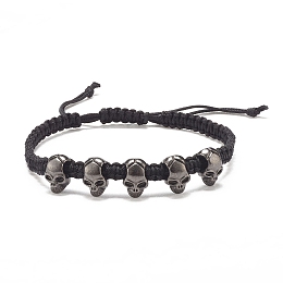 Honeyhandy Skull Alloy Braided Bead Bracelet, Halloween Adjustable Bracelet for Women, Gunmetal, Inner Diameter: 2-3/8~3-3/8 inch(5.9~8.7cm)