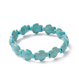 Honeyhandy Dyed Synthetic Sea Turtle Beaded Stretch Bracelets for Women, Turquoise(Dyed), Inner Diameter: 2-3/8 inch(6.1cm)