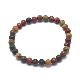 Honeyhandy Natural Polychrome Jasper/Picasso Stone/Picasso Jasper Bead Stretch Bracelets, Round, 2 inch~2-3/8 inch(5~6cm), Bead: 5.8~6.8mm