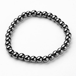 Honeyhandy Synthetic Hematite Stretch Bracelets, Round, 55mm(2-1/8 inch)