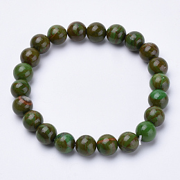 Honeyhandy Natural Green Jade Beaded Stretch Bracelets, Round, 1-3/4 inch~2-1/8 inch(48~54mm)