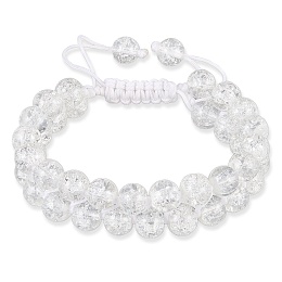 Sparkling Round Glass Braided Bead Bracelet, Double Layered Wrap Adjustable Bracelet for Women, Clear, Inner Diameter: 2~3-1/8 inch(5~7.8cm)