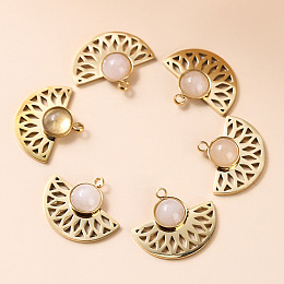 Honeyhandy Bohemia Style Natural Rose Quartz Pendants, Fan Charms, with Golden Tone Stainless steel Findings, 18x15x5mm