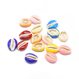 Arricraft Cowrie Shell Beads, with Enamel, Undrilled/No Hole Beads, Mixed Color, 20~23x16~18mm