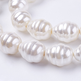Honeyhandy Shell Pearl Beads Strands, Potato, White, 15~17x12~14mm, Hole: 1mm, about 26pcs/strand, 15.7 inch
