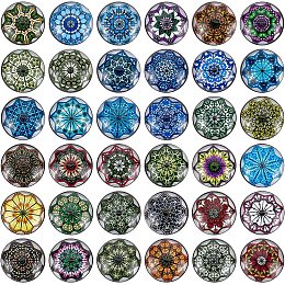 SUNNYCLUE 1 Box 36Pcs Snap Jewelry Charms Bulk Glass Snap Buttons Mandala Flower Charm Interchangeable Snaps Button for Jewelry Making Lanyard Necklace Bracelets Breakaway Buttons Adult Craft 18mm